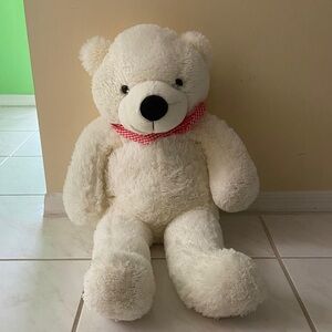White Teddy Bear with Red Scarf